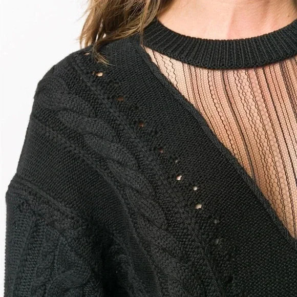 IRO PARIS NWT Nabai Black Sheer Insert Chunky Knit Sweater Jumper S